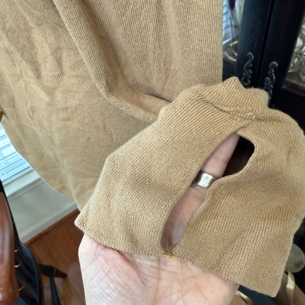 Carlisle brown tan cardigan sweater jacket silk cashmere size large tie front - Picture 5 of 10